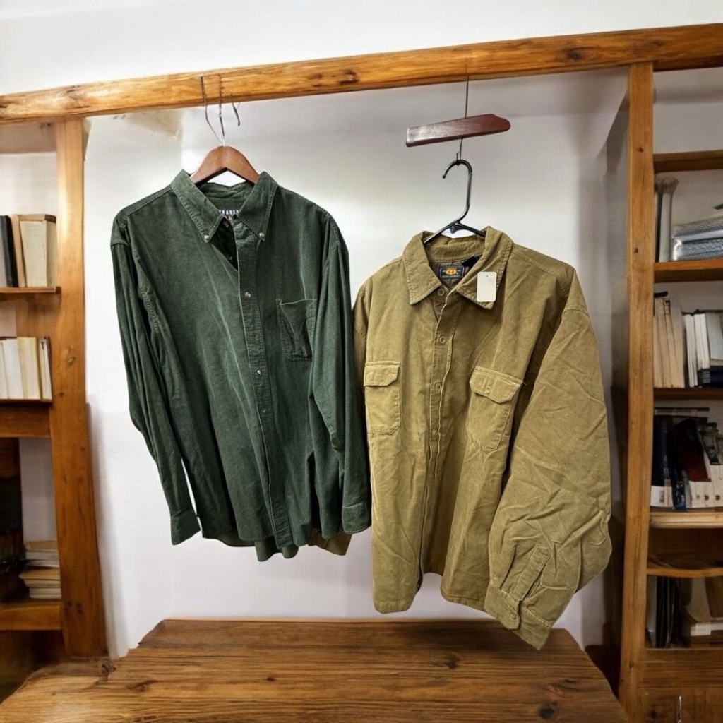 Trader/Route66,Men,2 Spring Casual Shirts $16each Corduroy,Green,Brown,Sz L-Xl.!